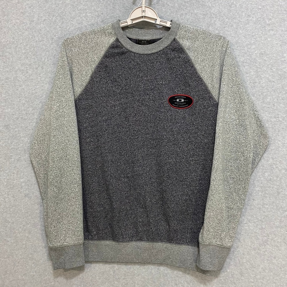OAKLEY‎ Men's Medium Crewneck Gray Raglan Industrial Built Logo Patch Sweatshirt